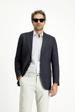  Koyu Lacivert Regular Fit Desenli Likralı Spor Ceket