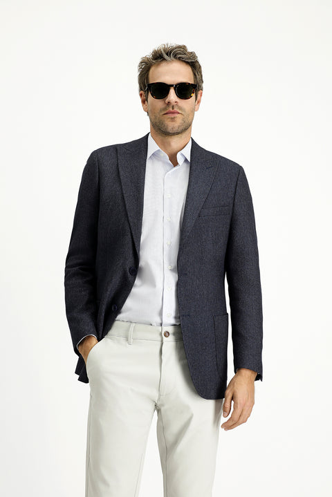 Koyu Lacivert 6 Drop Regular Fit Standart Kesim Desenli Likralı Spor Ceket