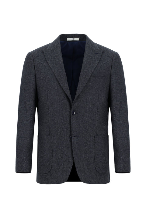 Koyu Lacivert 6 Drop Regular Fit Standart Kesim Desenli Likralı Spor Ceket