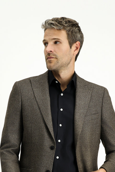 Koyu Kahve 6 Drop Regular Fit Standart Kesim Desenli Likralı Spor Ceket