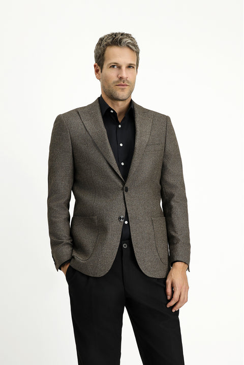 Koyu Kahve 6 Drop Regular Fit Standart Kesim Desenli Likralı Spor Ceket