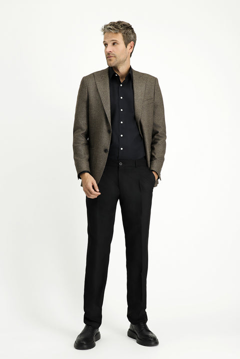 Koyu Kahve 6 Drop Regular Fit Standart Kesim Desenli Likralı Spor Ceket