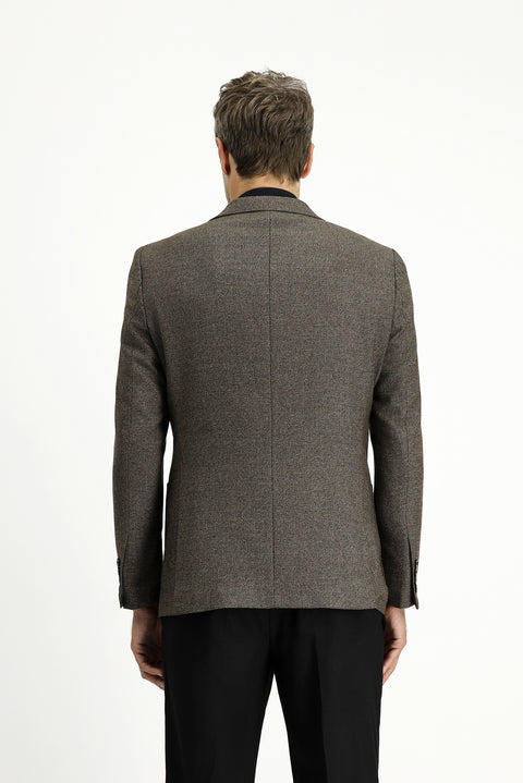 Koyu Kahve 6 Drop Regular Fit Standart Kesim Desenli Likralı Spor Ceket