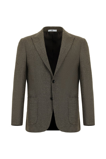 Koyu Kahve Regular Fit Desenli Likralı Spor Ceket