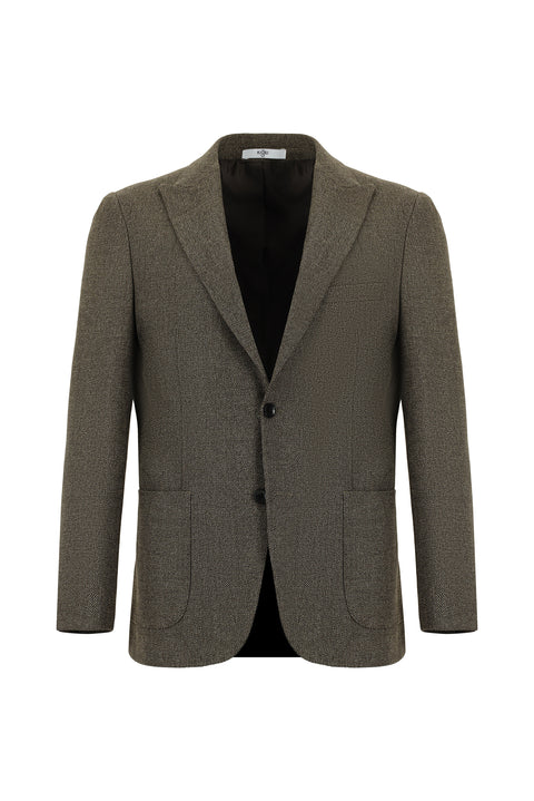 Koyu Kahve 6 Drop Regular Fit Standart Kesim Desenli Likralı Spor Ceket