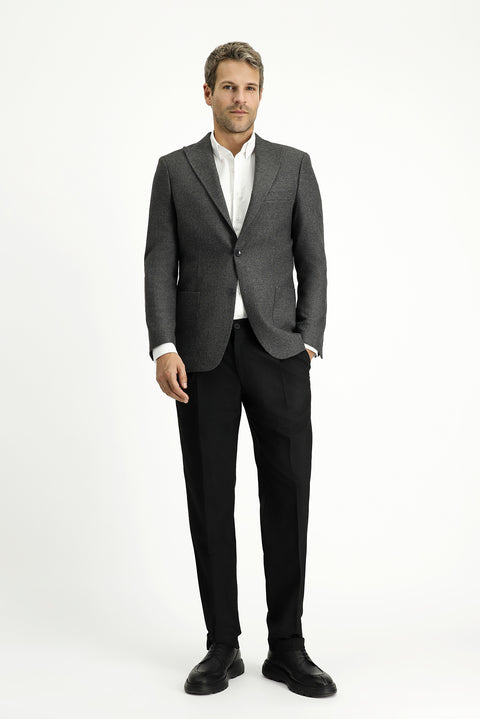 Orta Antrasit 6 Drop Regular Fit Standart Kesim Desenli Likralı Spor Ceket