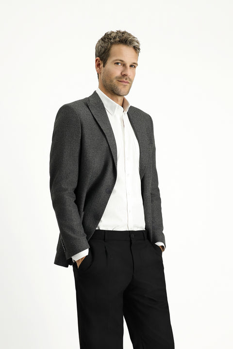 Orta Antrasit 6 Drop Regular Fit Standart Kesim Desenli Likralı Spor Ceket