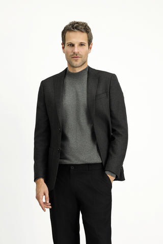  Siyah Super Slim Fit Ekstra Dar Kesim Desenli Spor Ceket