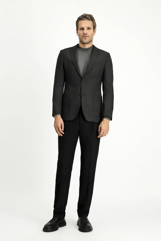  Siyah Super Slim Fit Ekstra Dar Kesim Desenli Spor Ceket