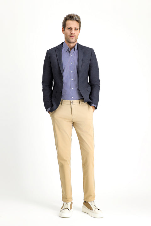 Koyu Lacivert 7 Drop Super Slim Fit Eksra Dar Kesim Desenli Spor Ceket