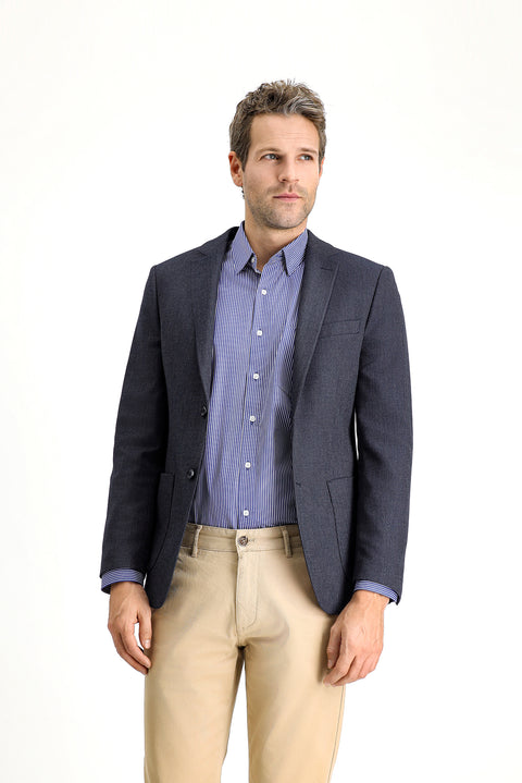 Koyu Lacivert 7 Drop Super Slim Fit Eksra Dar Kesim Desenli Spor Ceket