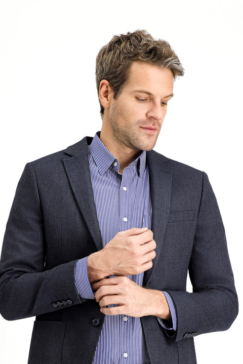 Koyu Lacivert 7 Drop Super Slim Fit Eksra Dar Kesim Desenli Spor Ceket