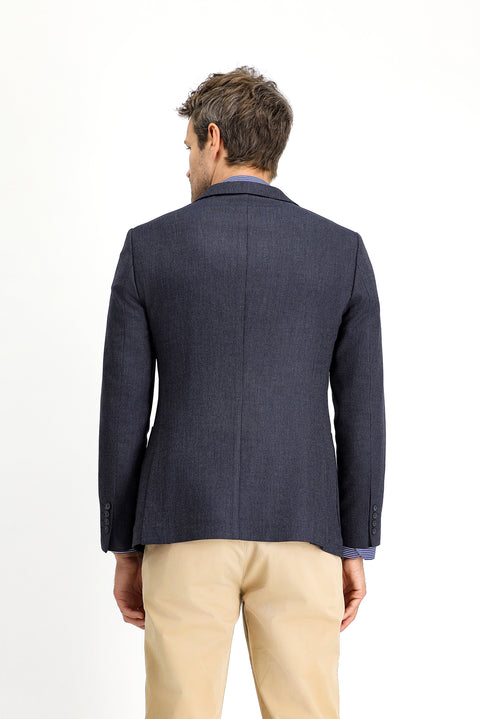 Koyu Lacivert 7 Drop Super Slim Fit Eksra Dar Kesim Desenli Spor Ceket