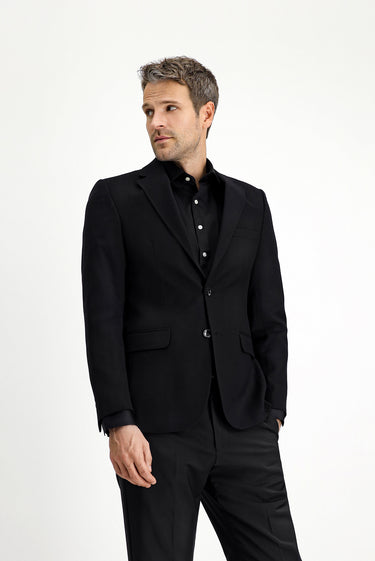  Siyah Slim Fit Dar Kesim Desenli Klasik Ceket