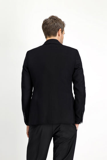 Siyah Slim Fit Dar Kesim Desenli Klasik Ceket