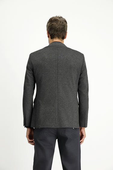 Koyu Füme Super Slim Fit Ekstra Dar Kesim Klasik Desenli Örme Ceket