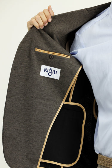 Açık Kahve  Super Slim Fit Ekstra Dar Kesim Klasik Desenli Örme Ceket