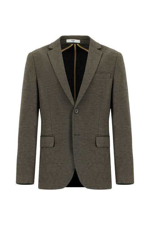 Açık Kahve  7 Drop Super Slim Fit Eksra Dar Kesim Klasik Desenli Örme Ceket