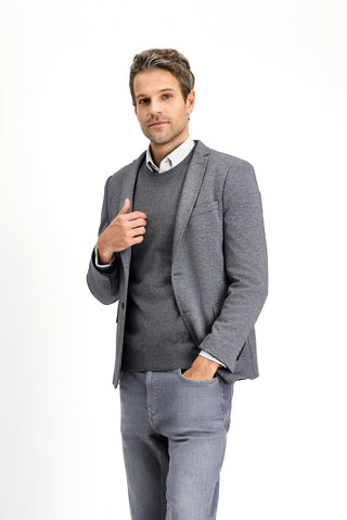  Koyu Antrasit Super Slim Fit Ekstra Dar Kesim Klasik Desenli Örme Ceket