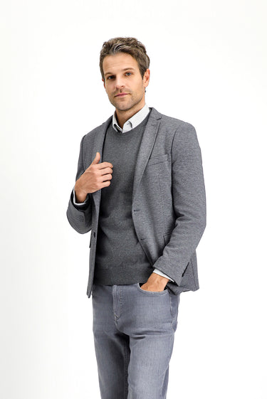Koyu Antrasit Super Slim Fit Ekstra Dar Kesim Klasik Desenli Örme Ceket