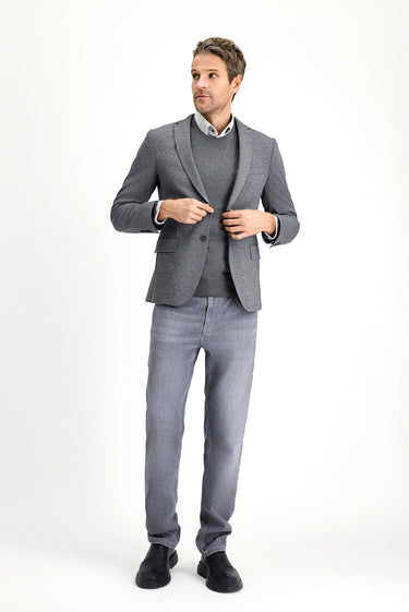  Koyu Antrasit Super Slim Fit Ekstra Dar Kesim Klasik Desenli Örme Ceket