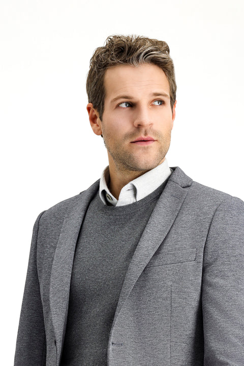 Koyu Antrasit 7 Drop Slim Fit Dar Kesim Klasik Desenli Örme Ceket