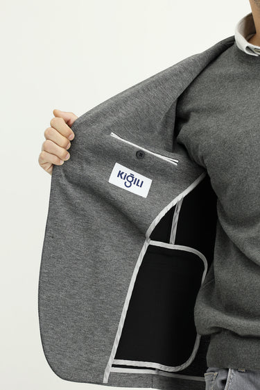 Koyu Antrasit Super Slim Fit Ekstra Dar Kesim Klasik Desenli Örme Ceket