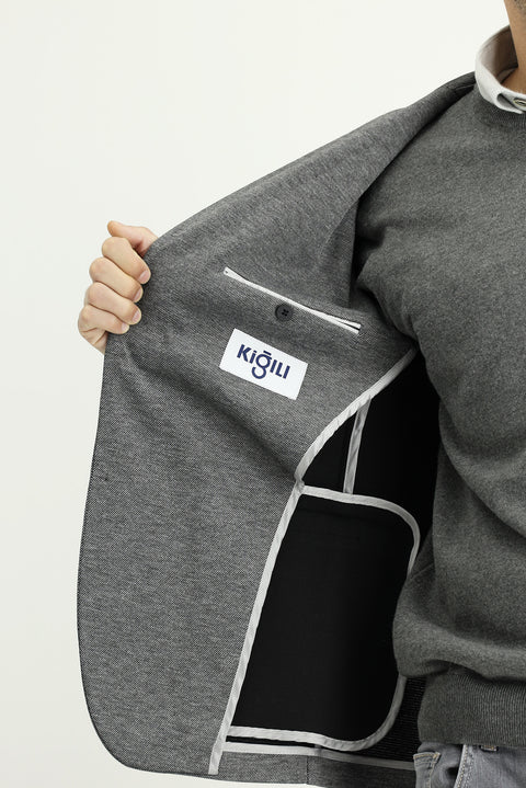 Koyu Antrasit 7 Drop Super Slim Fit Eksra Dar Kesim Klasik Desenli Örme Ceket