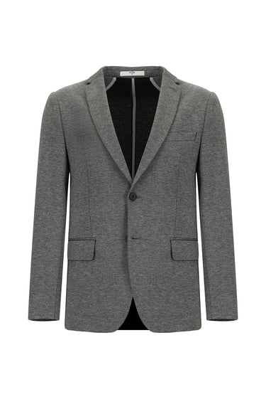 Koyu Antrasit Super Slim Fit Ekstra Dar Kesim Klasik Desenli Örme Ceket
