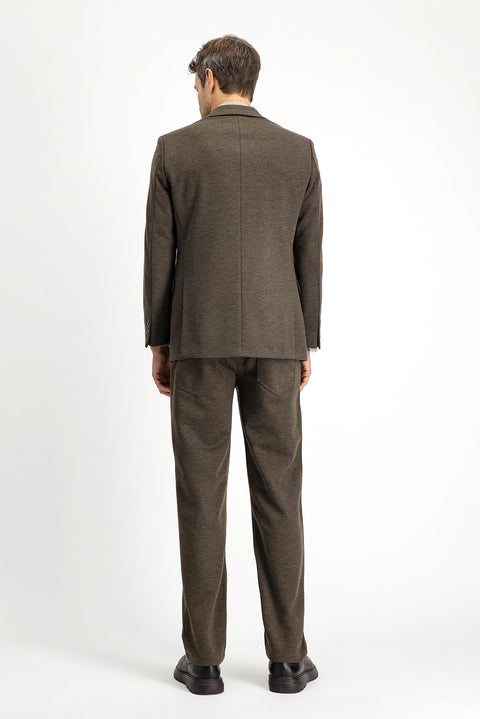 Dark Mink 6 Drop Regular Fit Classic Patterned Knit Jacket