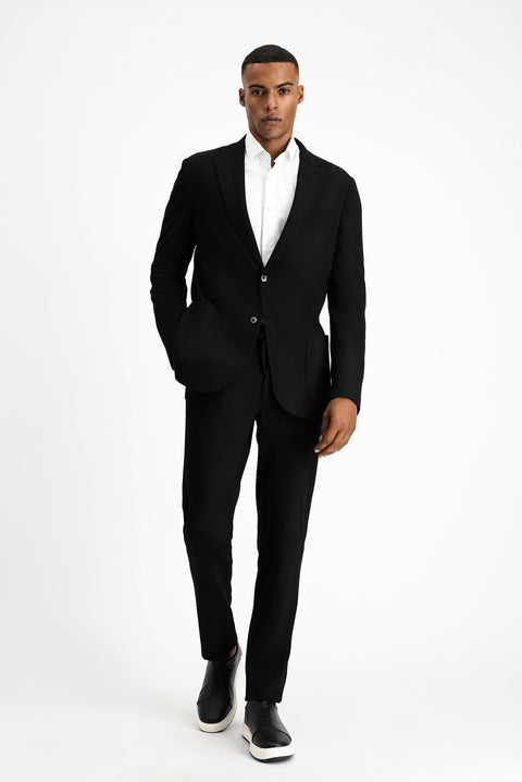 Siyah 7 Drop Slim Fit Dar Kesim Desenli Pamuklu Ceket