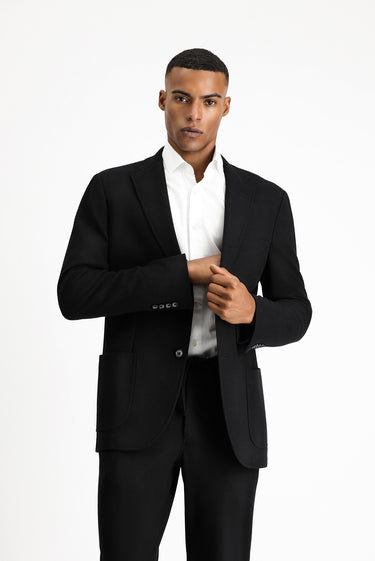Siyah Slim Fit Dar Kesim Desenli Pamuklu Ceket