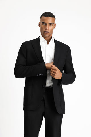  Siyah Slim Fit Dar Kesim Desenli Pamuklu Ceket