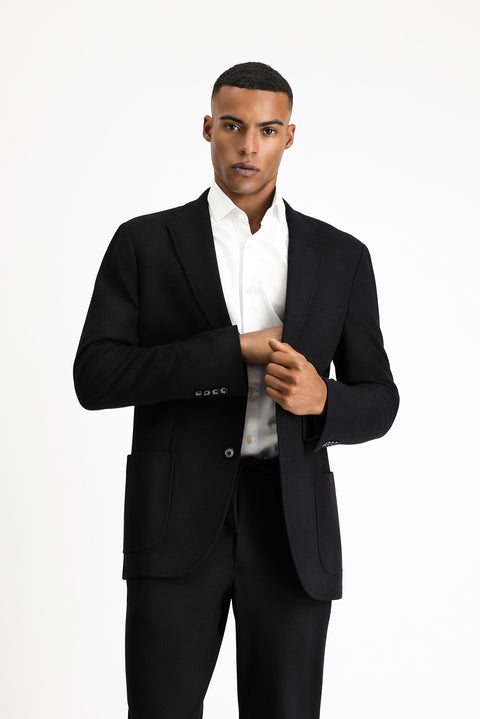 Siyah 7 Drop Slim Fit Dar Kesim Desenli Pamuklu Ceket