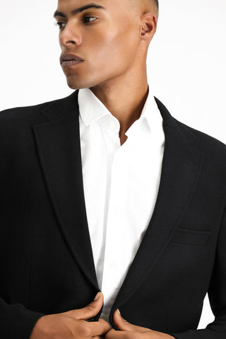  Siyah Slim Fit Dar Kesim Desenli Pamuklu Ceket