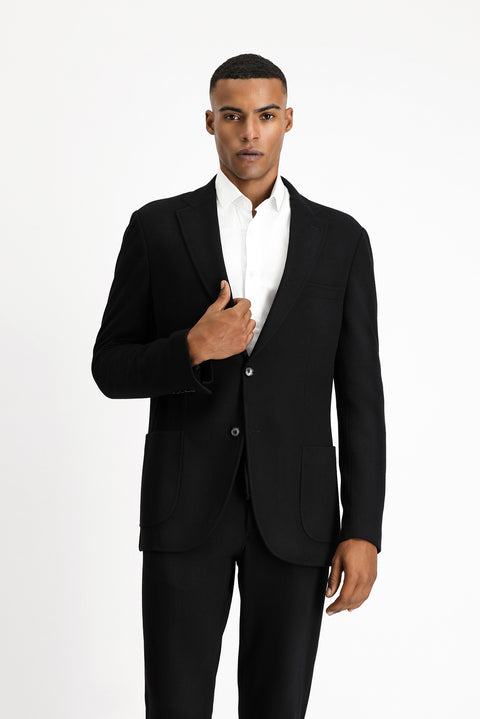 Siyah 7 Drop Slim Fit Dar Kesim Desenli Pamuklu Ceket