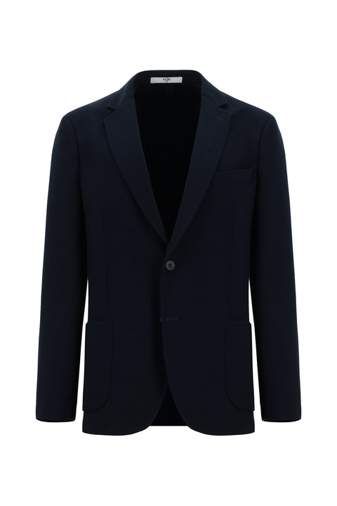 Koyu Lacivert 7 Drop Slim Fit Dar Kesim Desenli Pamuklu Ceket