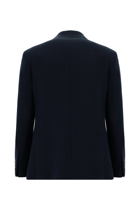 Koyu Lacivert 4 Drop Relaxed Fit Rahat Kesim Desenli Pamuklu Ceket