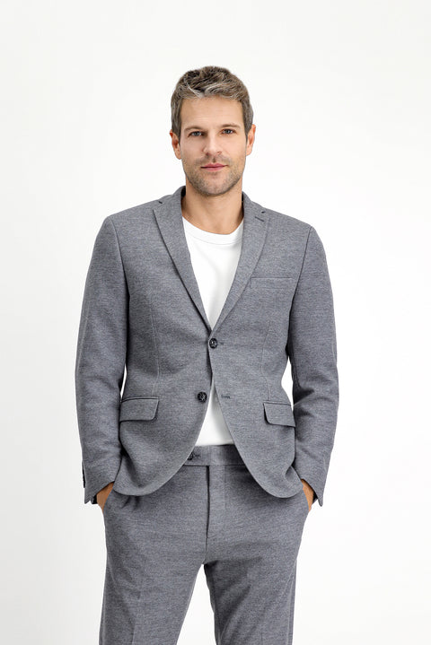 Orta Gri Melanj 7 Drop Super Slim Fit Eksra Dar Kesim Klasik Desenli Pamuklu Örme Ceket