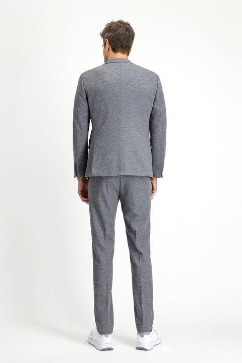 Orta Gri Melanj 7 Drop Super Slim Fit Eksra Dar Kesim Klasik Desenli Pamuklu Örme Ceket