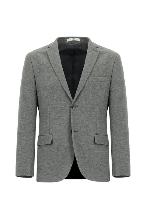 Orta Gri Melanj 7 Drop Super Slim Fit Eksra Dar Kesim Klasik Desenli Pamuklu Örme Ceket