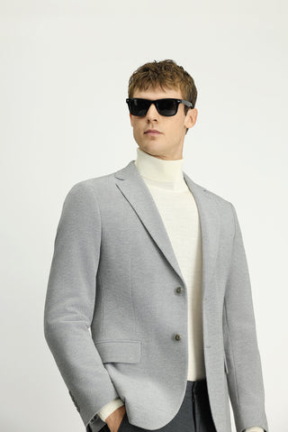  Orta Gri Melanj Regular Fit Mikro Desen Klasik Ceket