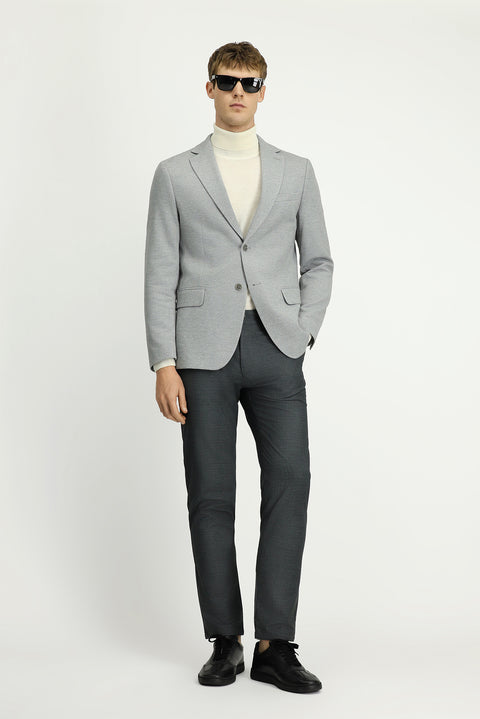 Orta Gri Melanj 6 Drop Regular Fit Standart Kesim Desenli Klasik Pamuklu Ceket