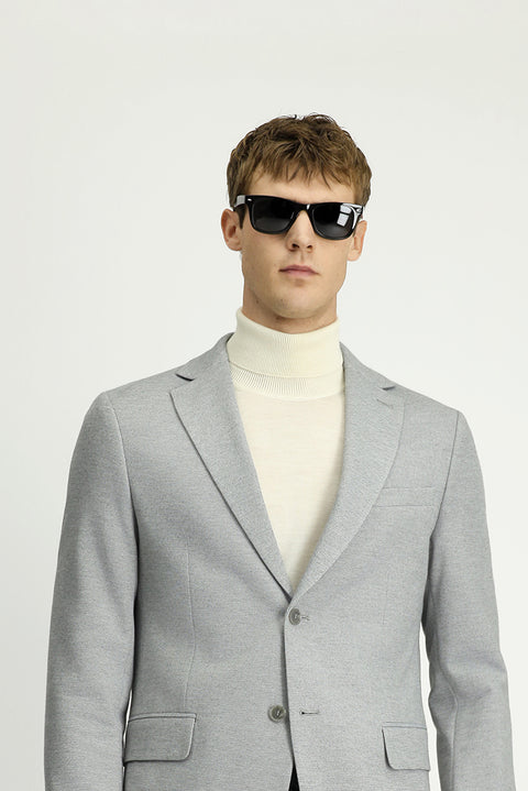 Orta Gri Melanj 6 Drop Regular Fit Standart Kesim Desenli Klasik Pamuklu Ceket