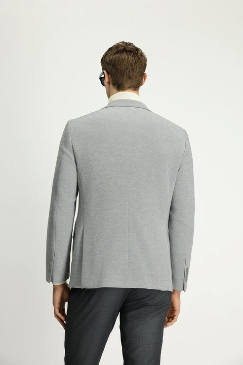 Orta Gri Melanj 6 Drop Regular Fit Standart Kesim Desenli Klasik Pamuklu Ceket