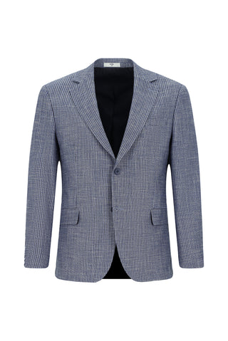 Koyu Lacivert 6 Drop Regular Fit Standart Kesim Desenli Keten Karışımlı Ceket