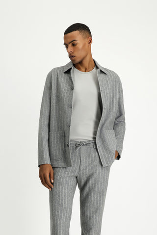  Orta Gri Melanj Regular Fit Yünlü Çizgili Spor Ceket