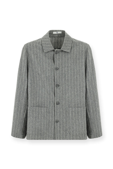 Orta Gri Melanj 6 Drop Regular Fit Standart Kesim Yünlü Çizgili Spor Ceket