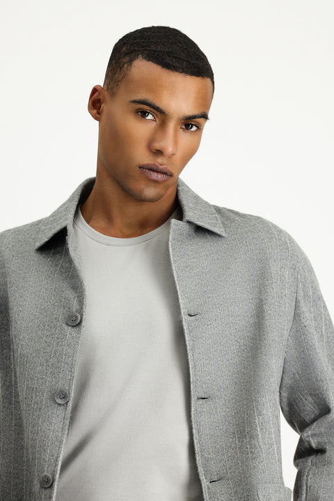 Orta Gri Melanj 6 Drop Regular Fit Standart Kesim Yünlü Çizgili Spor Ceket