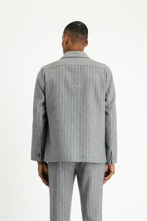 Orta Gri Melanj 6 Drop Regular Fit Standart Kesim Yünlü Çizgili Spor Ceket